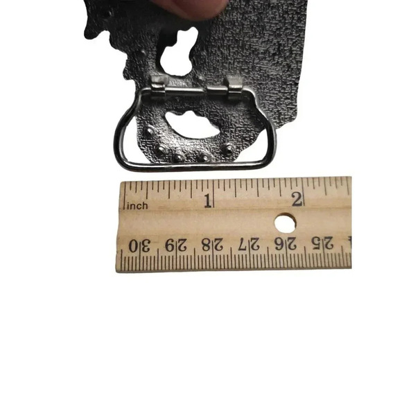 Clear Rhinestone Yellow Enamel Crown Belt Buckle Silver Tone Vintage - Picture 5 of 5